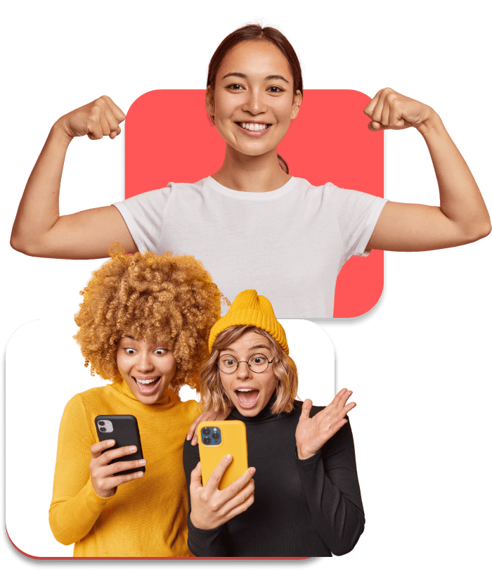 Mulher orgulhosa de sua condição fisica e dupla de amigas  surpreendidas com as vantagens que a saludii apresenta