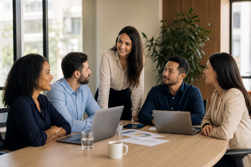 Equipe corporativa em reunião de bem-estar