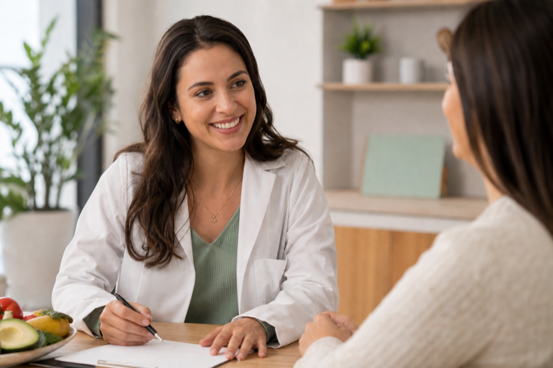 Nutricionista em consulta com paciente